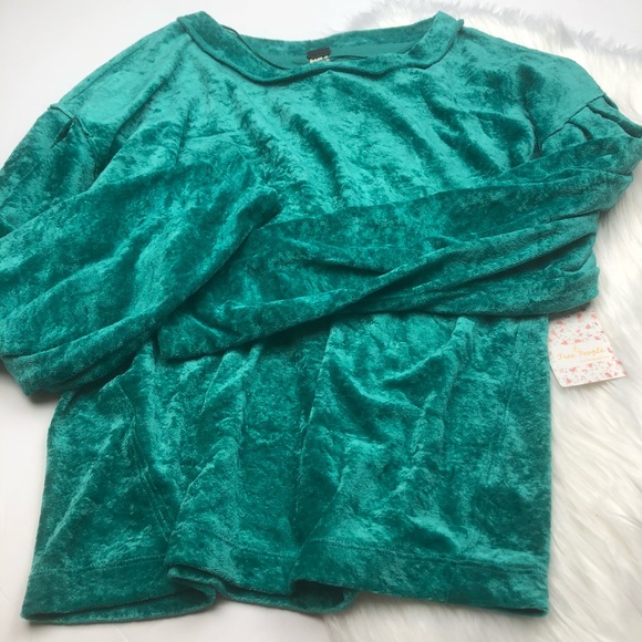 NWT Free People Teal Velvet Milan Top - Picture 2 of 4